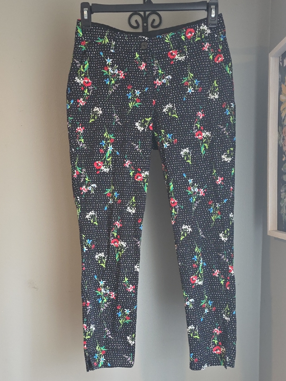 Avon Black Floral Polka Dot Pants Size 6